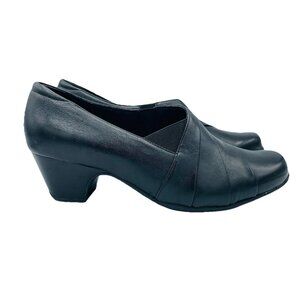 Clarks Everyday Shoes Size 9 Wide Black Leather Heels Slip On Comfort Active Air